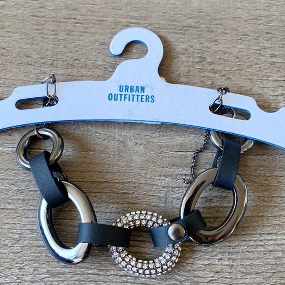 Urban Outfitters Jewelry - Urban Outfitters Oversized Chain Choker w Leather & Rhinestone